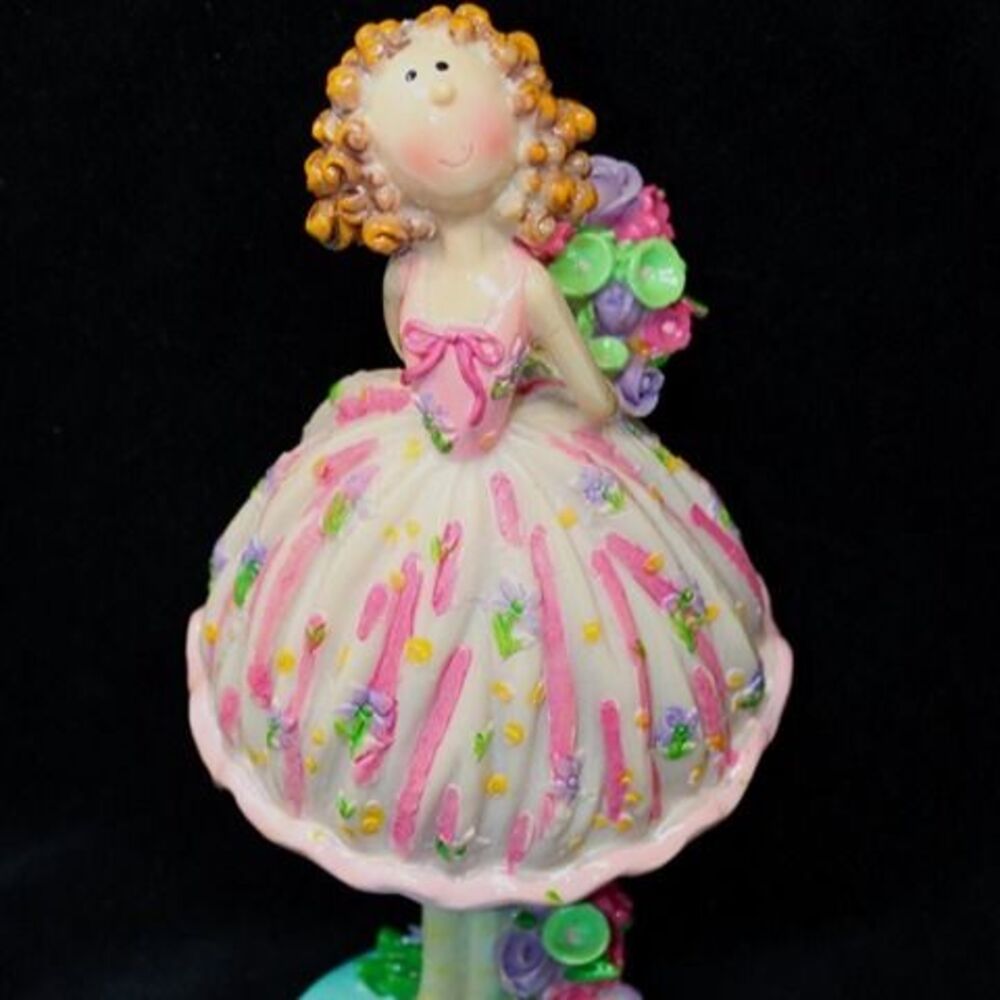 VTG Koolitz Blowfish Statue Figure "Girl Hiding Gift of Flowers" Whimsical Resin